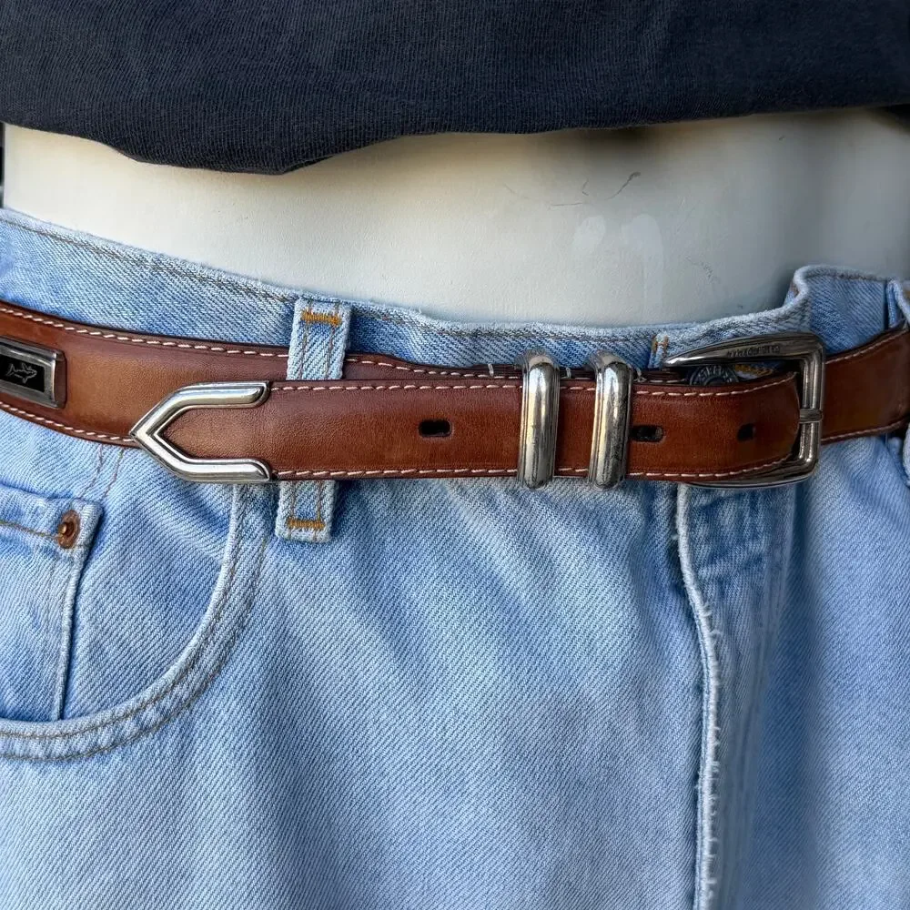 Vintage 90s Greg Norman Leather Belt Brown Size 34